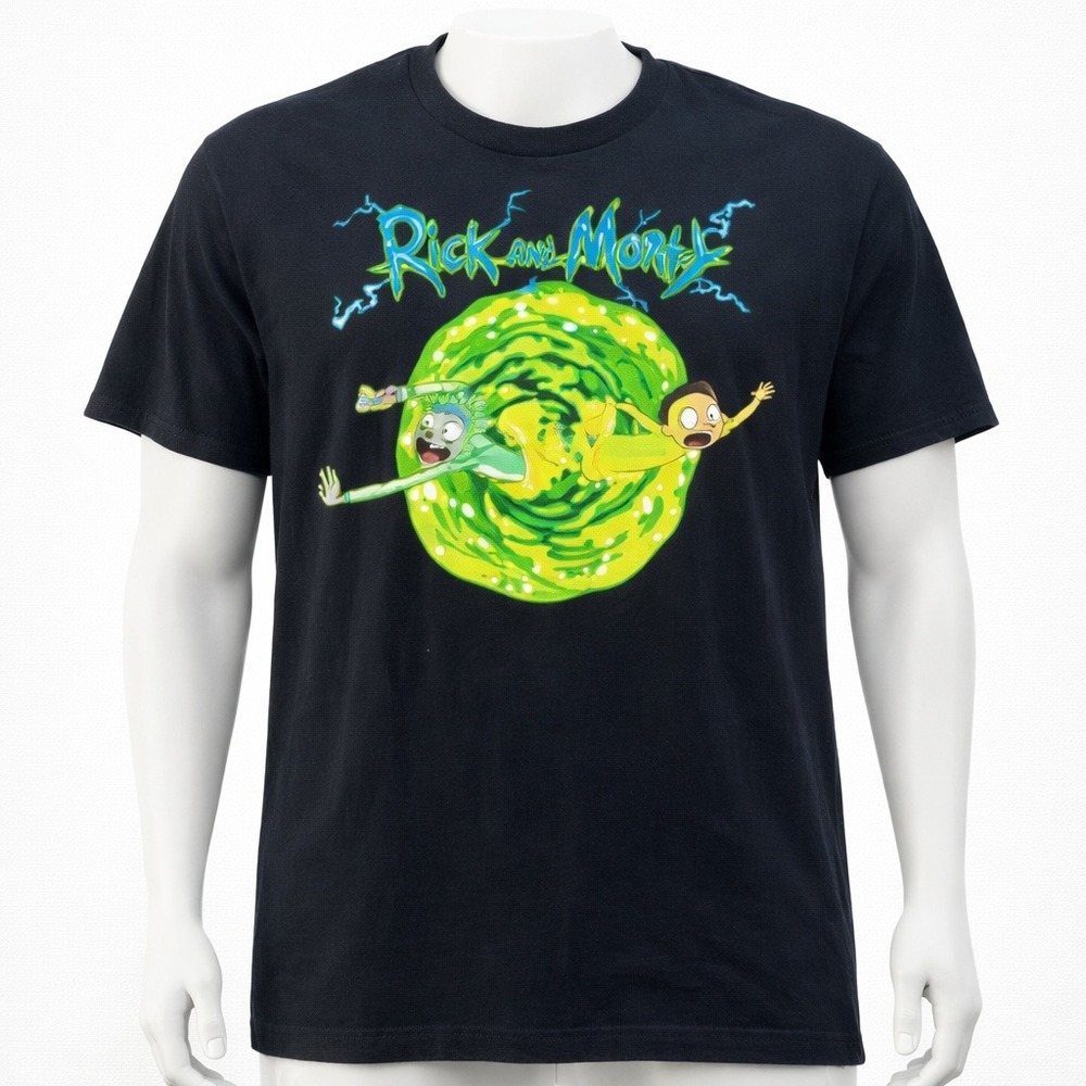Rick and Morty Ripple Junction Black Graphic T-Shirt Adult Swim Mens Size Medium